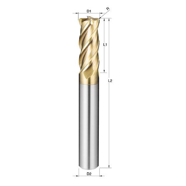 CARBIDE END MILL 4F 3/8? CORNER RADIUS 0.020 WITH G-PLUS COATING